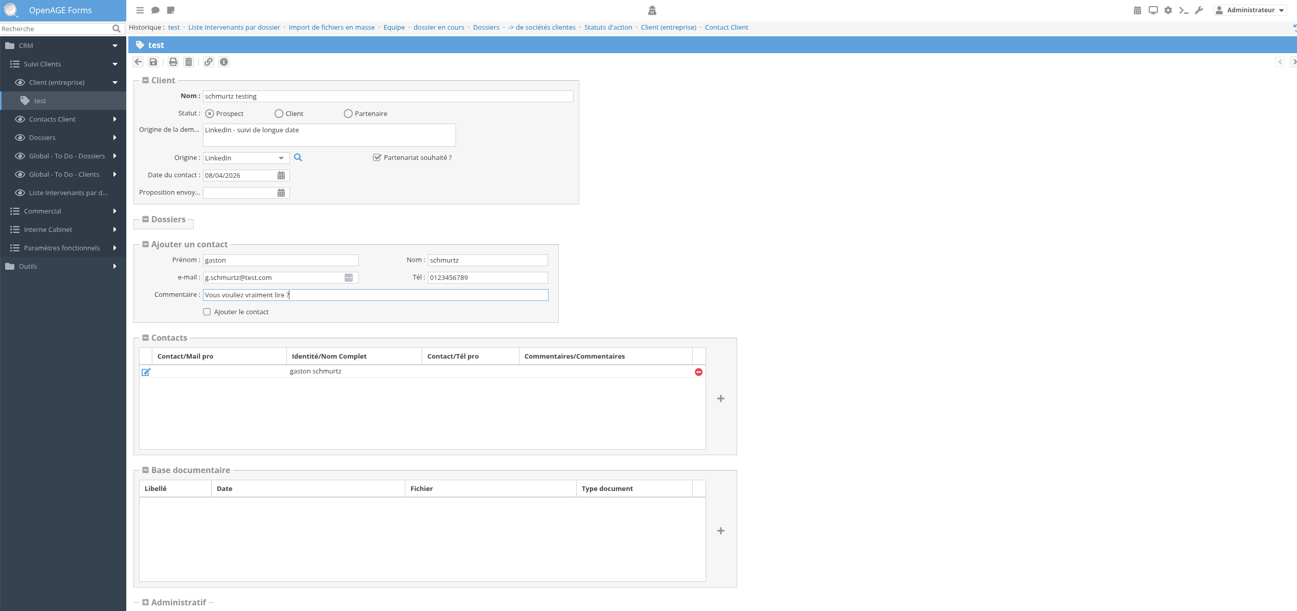 OpenAGE Forms — CRM view screenshot